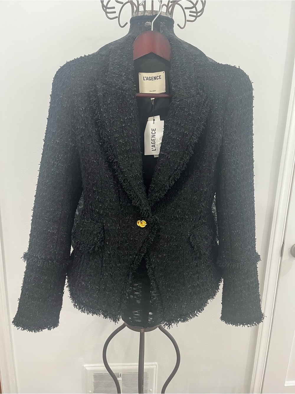 L'AGENCE Black Textured Bouclé Blazer